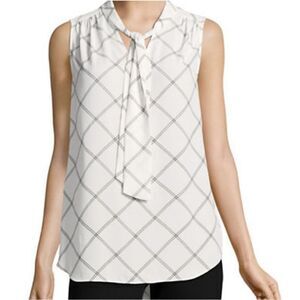 Jones New York Check Tie-Neck Blouse-IVORY COMBO-Small